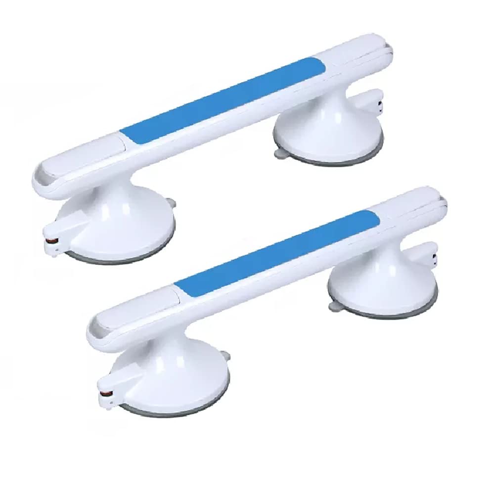 1 barra de agarre de baño con ventosas, pasamanos de seguridad para ancianos, barandilla de ducha móvil, para discapacitados, inodoro, 33 cm, ABS, resistente, 110 kg (azul, 2 unidades)