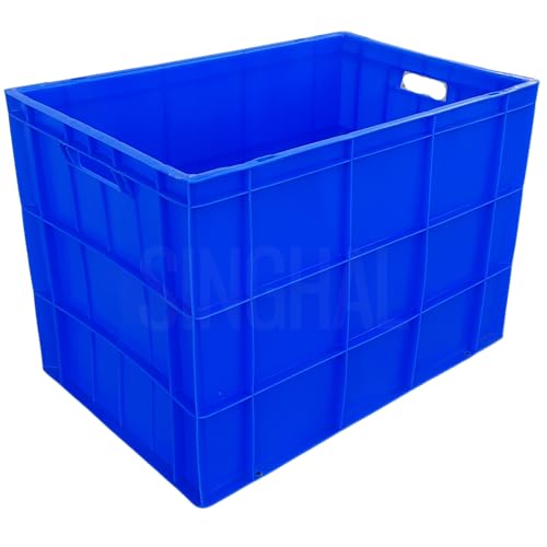 Image of SINGHAL Plastic Crate 600x400x425 MM Multipurpose Heavy Duty Big Blue Portable Crates for storage | Shelf Basket for Large Storage Bin | Vegetable, Fruit, Milk