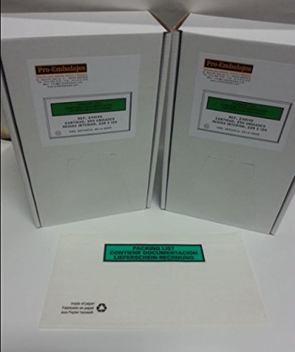 250 Sobres portadocumentos PAPER GREEN/CONTIENE DOCUMENTACION "PACKING LIST" - Ref. 240140/250 - Tamaño interior: 228x120 mm.
