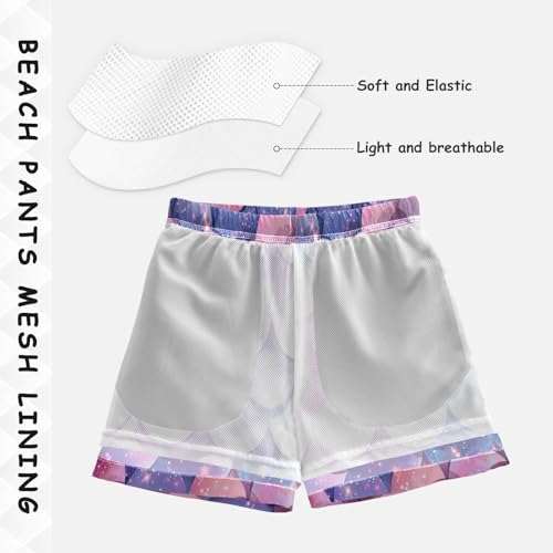 Swim Shorts for Boys, Anti Chafe Swim Trunks for Boys 2 T, Purple Pink Blue Mermaid Scales4