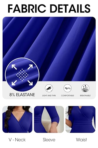 Image of CLOCOR Maxi Dress for Women Long Summer Short Sleeve Evening Formal V Neck A Line Dresses Wedding Guest Empire Waist Elegant