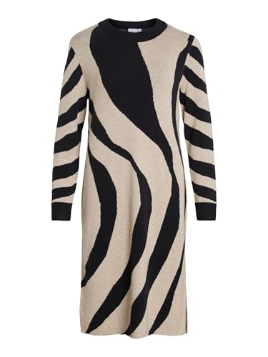 Vila Crewneck Knit Midi Dress Vitif Noos-Vestido de Punto con Cuello Redondo, Melange Natural, XXL Mujeres