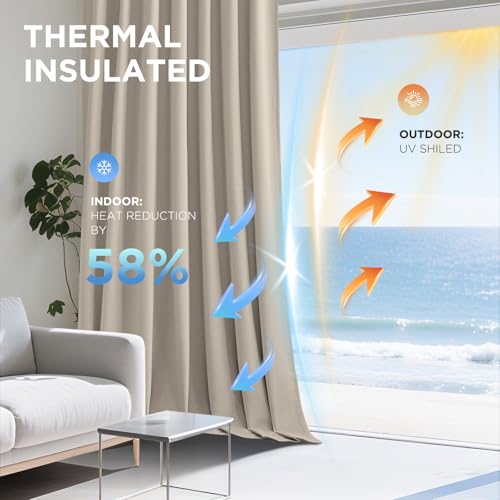 Image of Joydeco Cream 100% Blackout Curtains 84 Inch Length 2 Panels Set, Black Out Curtain for Bedroom Living Room, Heavy Luxury Thermal Insulated Velvet Curtains Rod Pocket Back Tab, 52W x 84L