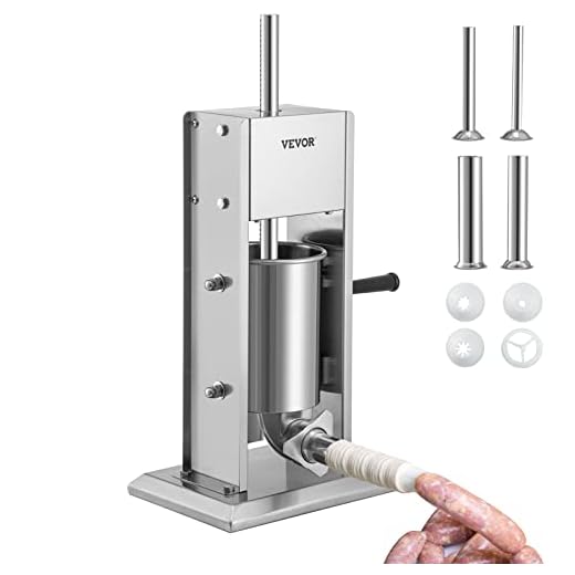 VEVOR Sausage Stuffer, Manual 7LB/3L Capacity, Two Speed 304 Stainless Steel Sausage Filling Machine with 4 Stuffing Tubes, Silver