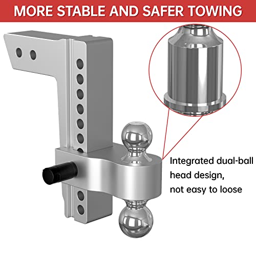 Adjustable Trailer Hitch, Fits 2.5 Inch Receiver, 10 Inch Drop Hitch, 18,500 Lbs Gtw, Aluminum Forged Shank, 2 Inch & 2-5/16 Inch Balls, Towing Hitch For Heavy Duty Truck With Double Lock Pins #TOP2