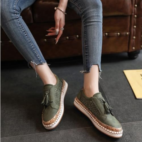 Women's Autumn Low Heel Round Toe Breathable Sneakers,Retro Trendy Slip-on Hollow Out Flat Shoes,Casual Comfort Work Shoes (Black, Adulte, Femme, 40, Numérique, Système Taille Chaussures EU, Moyen)