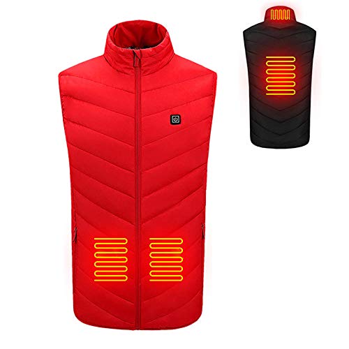 Rot USB Beheitzbare Unterwäsche für Männer/Frauen,Leicht Waschbar USB Heizbare Kleidung mit 2 Heizzonen und 3 Temperaturregler，S Wärmejacke