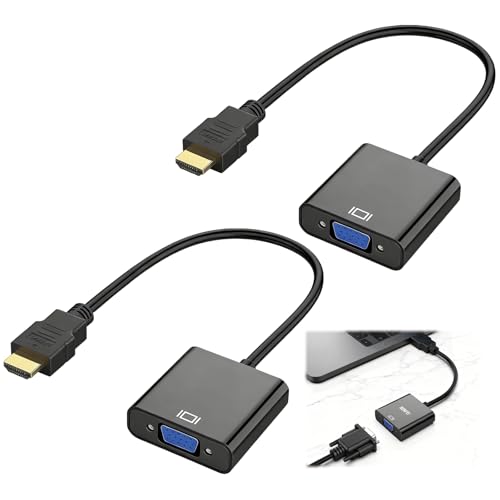 Ksywydu 2 Piezas Adaptador HDMI a VGA 1080P Macho a Hembra, Convertidor de Vídeo con Chip IC Integrado, Cable de Alimentación Micro USB y Audio Jack, para Ordenador Portátil PC Monitor Proyector HDTV