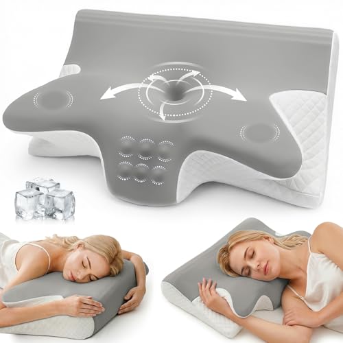 Honfay Almohada Cervical Ergonómica de Espuma Viscoelástica, Almohada Que Reduce los Ronquidos 14/12cm Gris