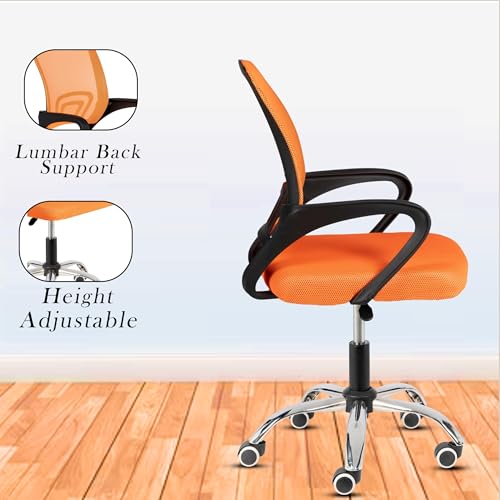 Image of Casa Copenhagen Mesh Mid Back Office /Study /Computer /Revolving /Desk Chair for Work from Home -Metal Base, Height Adjustable Seat -Orange& Black Handle