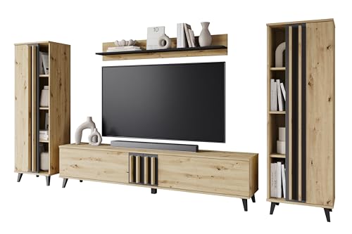 Conjunto de Muebles de salón Helsinki I, Juego de Muebles, Sala de Estar, Mueble TV, (Roble Artisan)