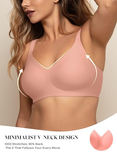 COMFELIE Womens Wireless Bras No Underwire Push Up Bra Seamless Supportive Full Coverage Everyday Bras Tea Red XL — view 4