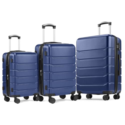 Image of NEWBULIG 3 Piece Luggage Set, Expandable Suitcase with Spinner Wheels | ABS Hard Shell, Lightweight, Travel Suitcases, TSA Lock, Rolling, Business Trips and Vacations, 20 /24 /28 Inch, Black