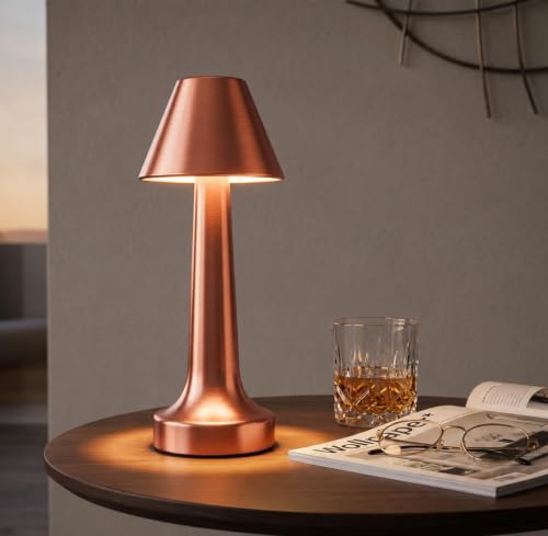 Image of One94Store Rechargeable LED Table Lamp with Touch Control | Cordless Portable Desk Lamp, 3 Color Dimmable Lighting | Rose Gold Metal Lamp for Bedroom, Living Room, Restaurant, Study, Cafe & Home Decor