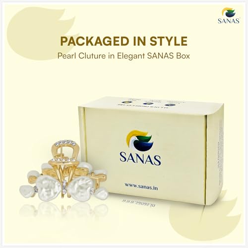 Image of Sanas Hair Clips For Women Stylish (1Pcs) Hair Accessories For Women Wedding Korean Inspired Design Hair Clips For Girls Kids Fancy Premium Gold Finish Cute Gifts For Girls Korean (1Pcs) (Golden-White)