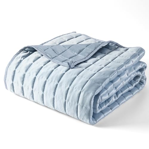 YnM Cooling Weighted Blanket for Adults, 12lbs Heavy Bed Throw Comforter with 100% PE Fabric, Ideal for Hot Sleepers or Summer Days(48x72 Inches for Twin/Full Bed, 12 Pounds, Blue)