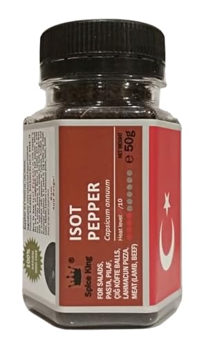 Spice King Isot Pepper Crushed, Urfa Biber, pimentón negro turco, calor 3/10 (7500 SHU), 50 g