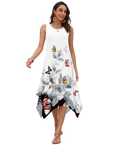 Image of AUSELILY Women's Summer Dresses Casual Sleeveless Midi Dress with Pockets | Crew neck tank dress with asymmetrical hem, ideal for beach, vacation, and daily wear