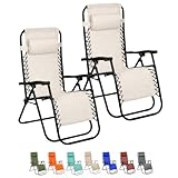 VIRSUS 2 Sedie Gravity ''gravità zero'', poltrona relax pieghevole in Textilene con tubi in acciaio reclinabile sedia a sdraio per piscina, lettino da spiaggia, poltrona da giardino (Avorio)
