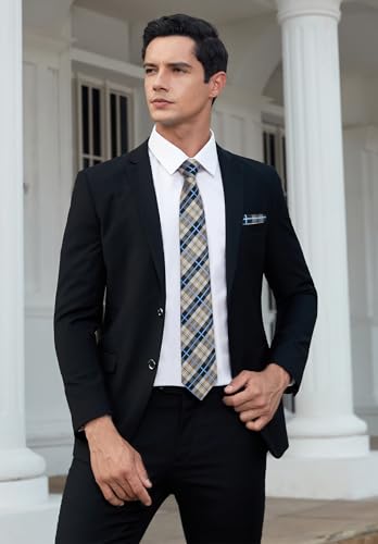 Image of HISDERN Mens Tie Set Classic Woven Ties and Pocket Square Cufflinks Set Formal Business Wedding Neckties Handkerchief