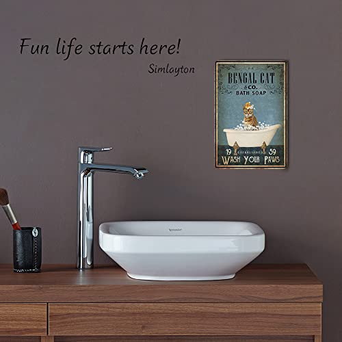Wall Decor - Tin Sign, Funny Cat Pattern - Bathroom Use, Vintage Style - Toilet Use, Wash Your Paws, Hang Or Stand On Desk - 8"X12" #TOP4