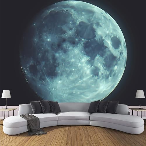 CDXNORA Photo Wallpaper Dark Blue 150×105cm Simple Waterproof Silk Wall Mural Moon Print Decoration for Bedroom Living Room Kitchen TV (Not Self-Adhesive)