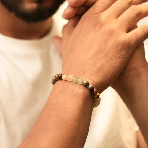 Image of Money Magnet Bracelet for Men & Women | Pyrite & Tiger Eye Crystal Band with Citrine, Aventurine Natural Stone Beads | Financial Growth, Confidence, Positive Energy & Stylish Daily Wear | bracelet for men and women