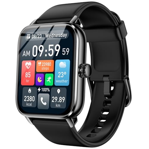 Smart Watches for Men Women with Alexa Built-in, Bluetooth Call, 1.85' HD Touchscreen, 120+ Sport Modes, IP68 Waterproof, 7-Day Battery, 24/7 Heart Rate & Sleep Monitor for Android iPhone (Black)
