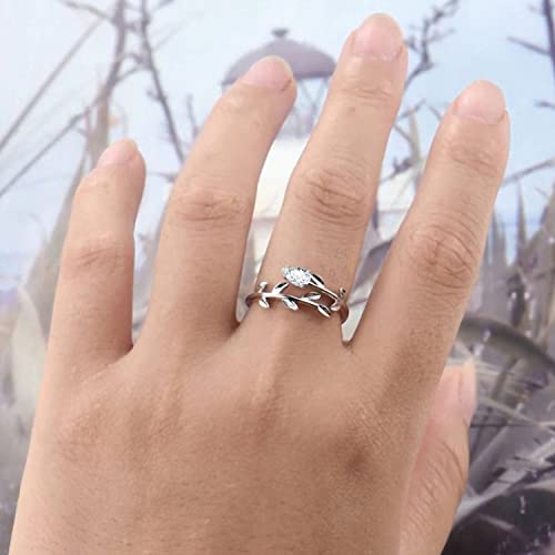 Praymos Adjustable Wedding Rings For Women 925 Sterling Silver Diamond Solitaire Ring Leaf Band Rings Christmas Gifts #TOP3