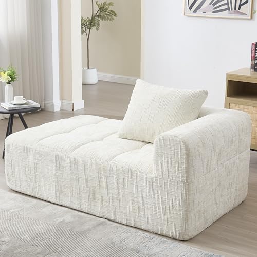 Sofá chaise longue cómodo beige con cojines suaves y bolsillos laterales integrados 8