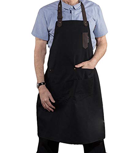 xiaoshenlu Delantales Ajustables del Cocinero con Bolsillo Cocina Delantale de Cocina para Mujeres Hombres,Delantal Chefs Cocina para Cocinar/Hornear, Negro