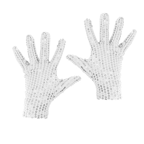 Sparkly Sequin Gloves - Unisex Silver Glitter Dance Gloves for Skating & Cosplay
