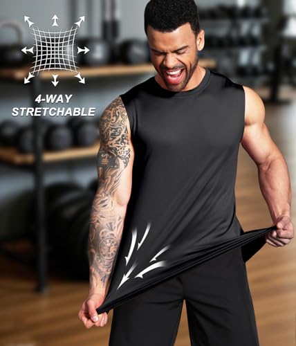 Boyzn 5er Pack Herren Bodybuilding Ärmellose Shirts, Fitness Sport-Tanktops, Muskelshirts für Gym und Laufen Schwarz-5P01-3XL