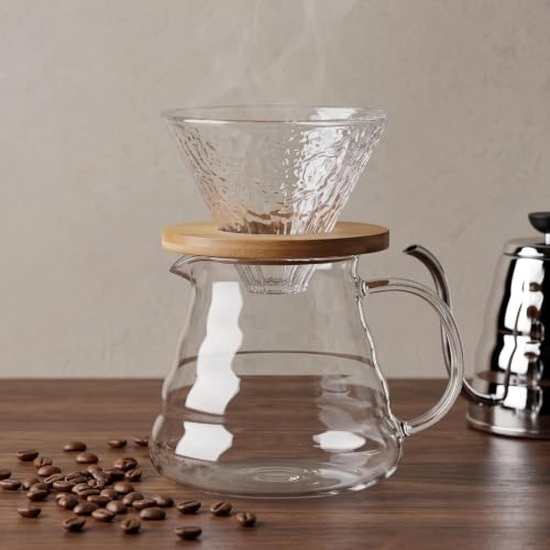Image of 850ml Pour Over Coffee Maker with Glass Filter Cone - Heat Resistant Borosilicate Glass Drip Brewer Borosilicate Glass Brewer with Glass Filter Cone (Perfect for 4 Cups)