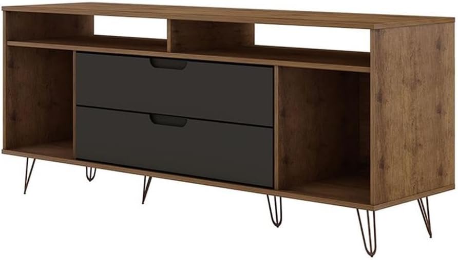Natural and Gray MDF TV Stand with Metal Legs and Cabinet