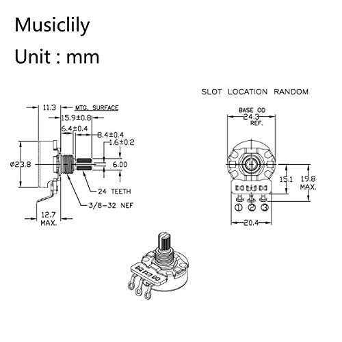 CTS 450G A250K Pots Brass Short Split Shaft 1/4 Inch 10% Audio Taper Potentiometers for Electric Guitar Bass (Set of 4) - Image 2