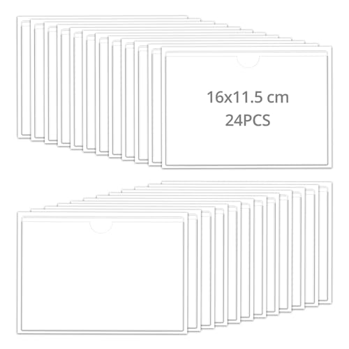 QWORK® 24er Set Klarsichthüllen Selbstklebende DIN A6, Transparent prospekthüllen Etikettenhalter mit Oberer Öffnung, Wasserfest und Robust