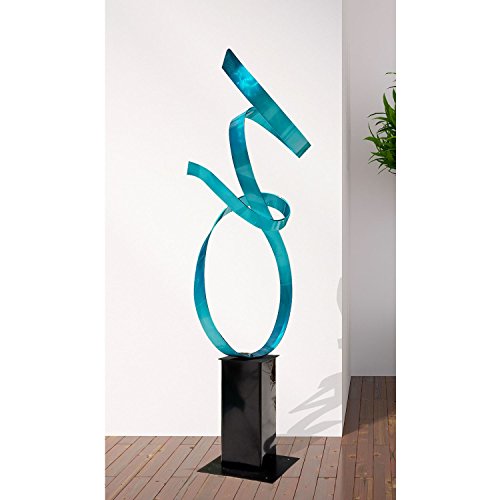 Statements2000 Large Abstract Metal Sculpture By Jon Allen - Aqua Allure With 12" Black Base #TOP6