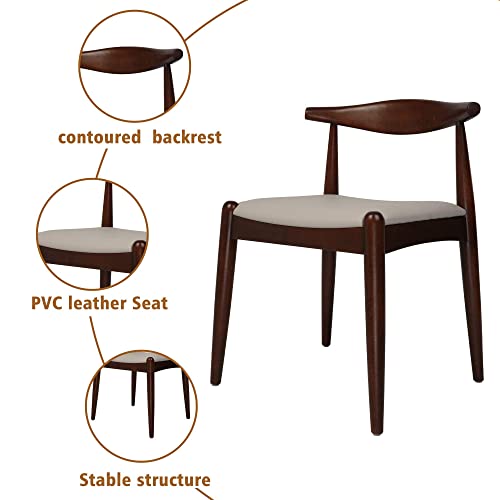 Koreyosh Mid-Century Modern Dining Chairs Set Of 4 Solid Birch Wood Frame Upholstered Faux Leather Seat & Curved Backrest Low-Back Heavy Duty Kitchen Chair Farmhouse With Walnut Finish For Restaurant #TOP6