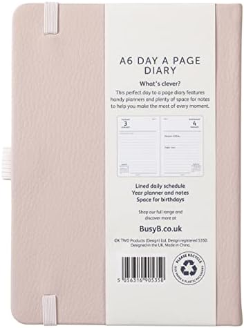 Busy B Compact A6 Day A Page Diary January to December 2023 - Rose - Faux Leather Daily Planner with Lined Pages, Notes and Year Planner