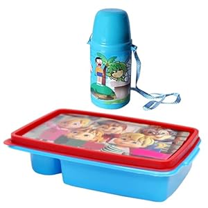 PELO Cartoon Lunch Box/Tiffin Box with Water Bottle for School Students Kids Lunch Box with Bottle for Kids Boys and Girls Pack of 1