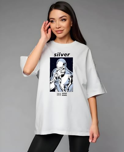 Cosmic Silver Surfer Tee, Unisex Vintage Y2K Oversized Graphic T-Shirt, Streetwear Grunge Style, Relaxed Fit, Retro Aesthetic4