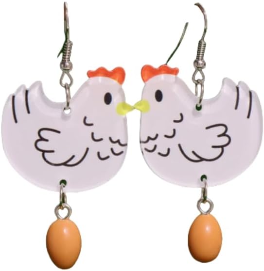 Fun Cartoon Chicken & Egg Acrylic Dangle Earrings kawai weird cute earrings