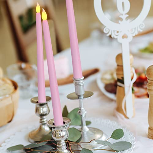 Ni-JASW Pink Flameless Taper Candles with Remote, Battery Powered Christmas LED Candlesticks Set of 12