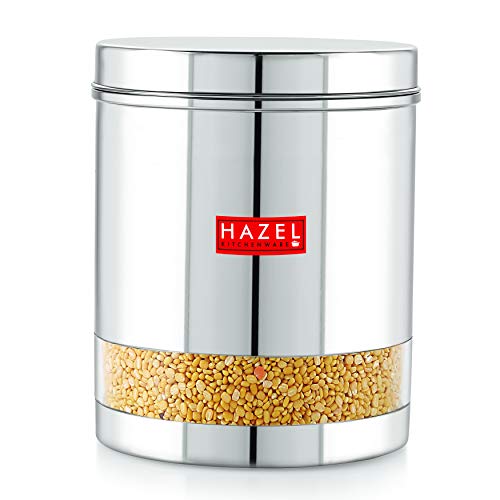 Image of HAZEL Stainless Steel Container For Kitchen Storage Transparent See Through Glossy Finish Storage Jar Dabba, Set of 1, 3000 ML, Silver