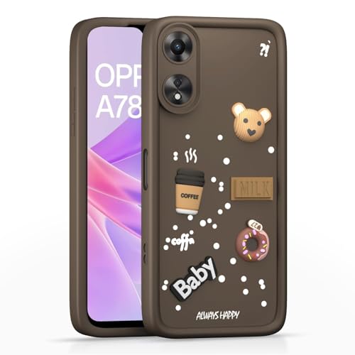 Image of Bintage Cute Fun Taddy Cartoon 3D Ball Milk Donut Coffee Cup Silicone Case Full Body & Camera Protection Back Cover Compatible for Oppo A78 4G - Brown