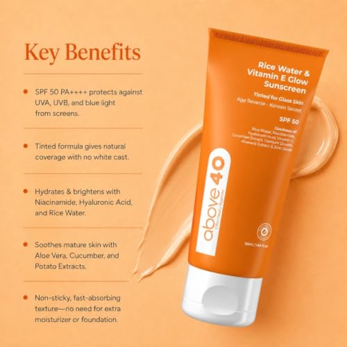 Image of Tinted Sunscreen SPF 50 PA++++ Korean Glow Sunblock with Niacinamide & Hyaluronic Acid, No White Cast, UVA & UVB Protection, For Men & Women, All Skin Types, 50ml