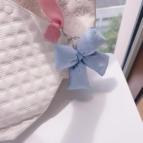 Image of Pink Bow Keychain Bag Charms Y2K Bowknot Plaid Keychains Coquette Aesthetic Purse Handbag Backpacks Charms (Blue)