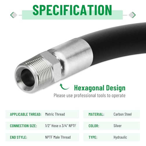 Image of 12 Pack NPTF Hydraulic Hose Fittings, 1 /2 inch I.D. Hose x 3 /4 inch NPTF Male with Protection Cover, Hydraulic Hose End Crimp Fitting Kits Compatible with U-Series Hoses