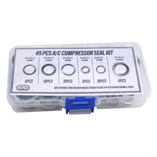 Essential Repair Solution - Sellos de compresor de CA para automóviles, 45 unidades, organizados en una caja de almacenamiento compacta